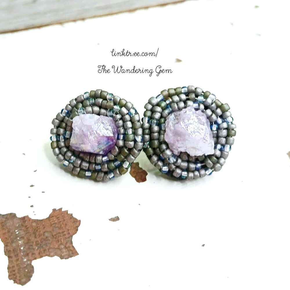 BOGO EARRINGS Aura Amethyst Gemstone Beaded Stud Earrings, Purple Boho Statement